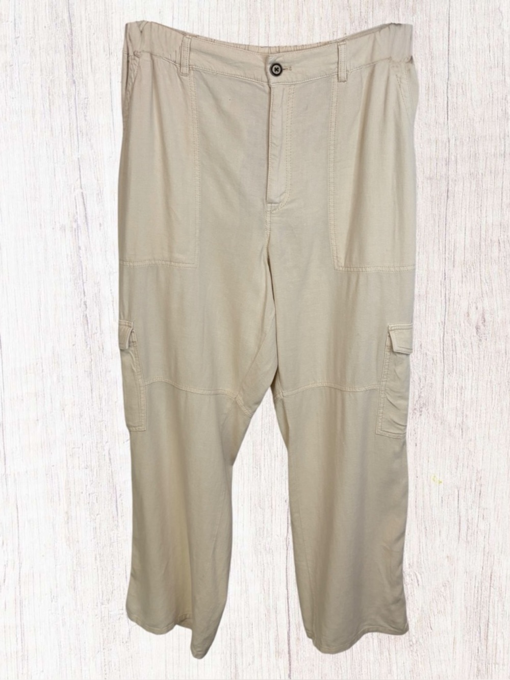 PILCRO Anthropologie Slim Beach Cargo Pants Linen Blend - Picture 4 of 12